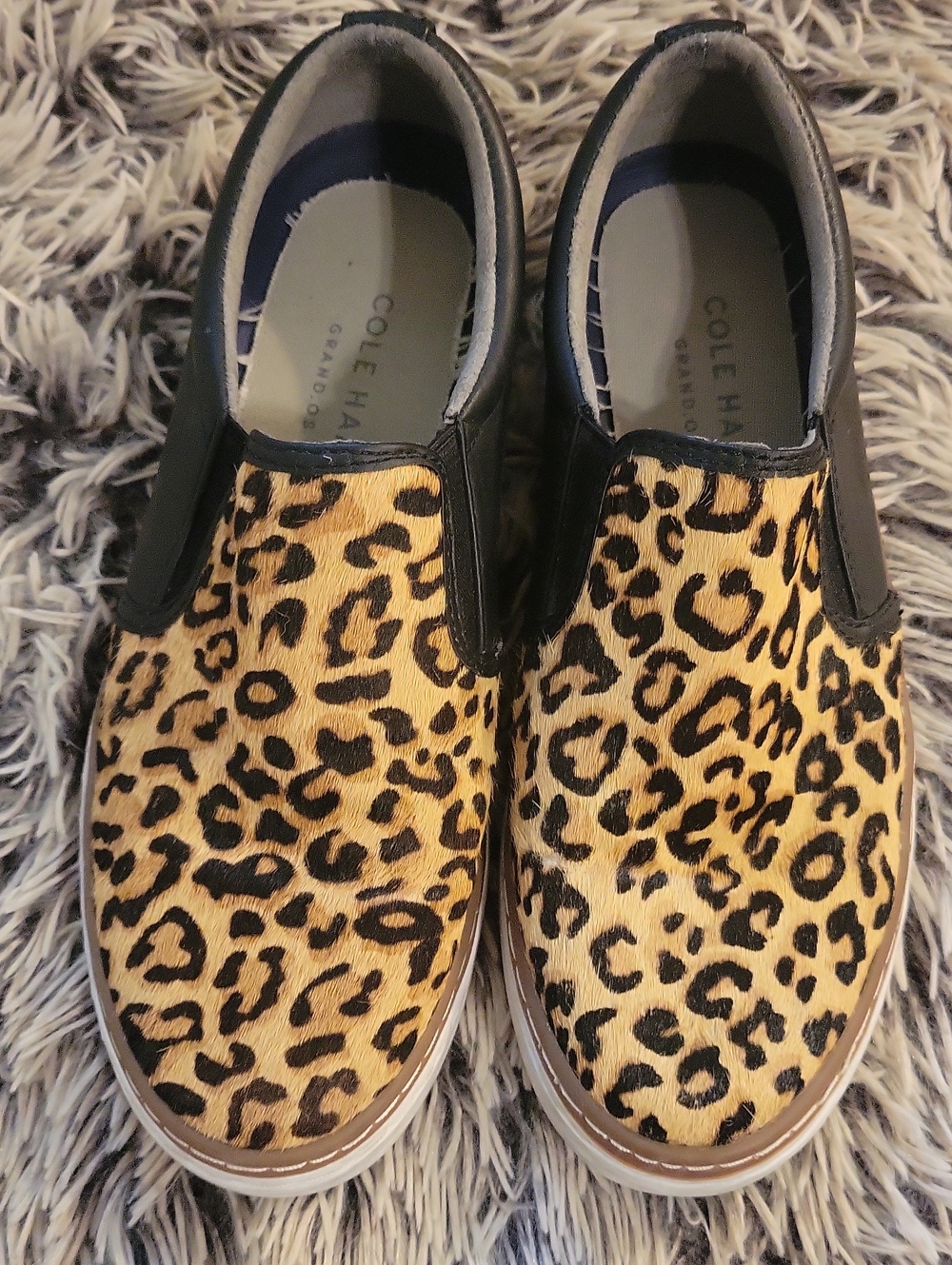 Cole Haan Black and Leopard Print Slip-On Sneakers